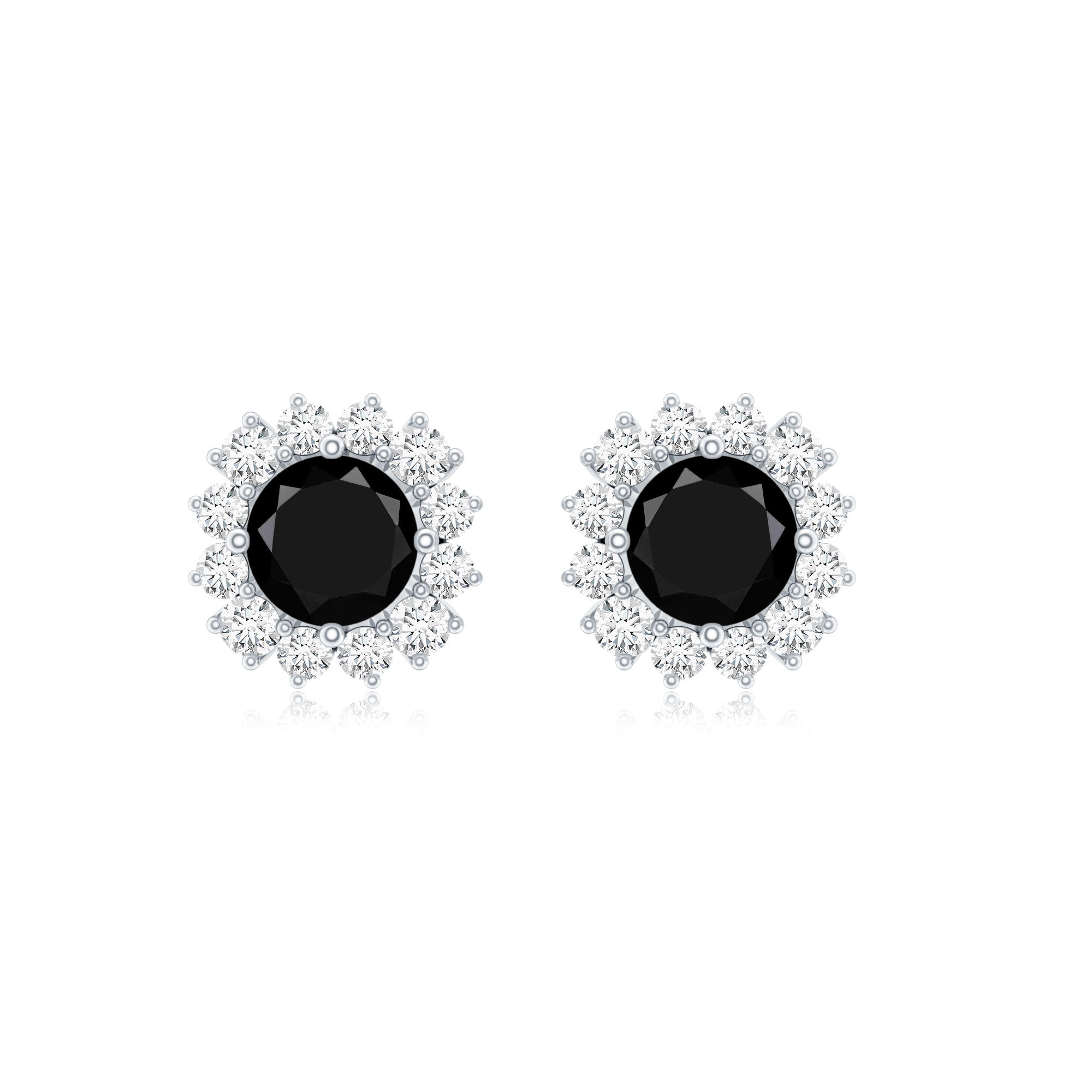 0.44 Carat Black Onyx and Diamond Halo Stud Earrings