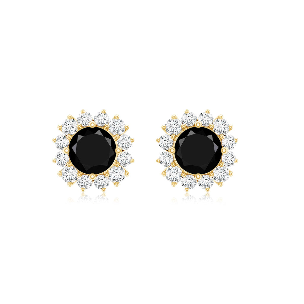 0.44 Carat Black Onyx and Diamond Halo Stud Earrings