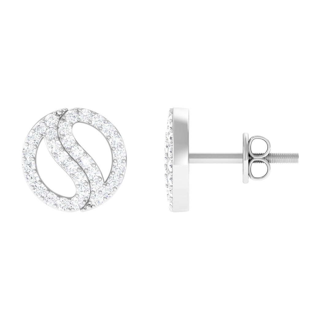 Classic Real Diamond Round Stud Earrings with Screw Back
