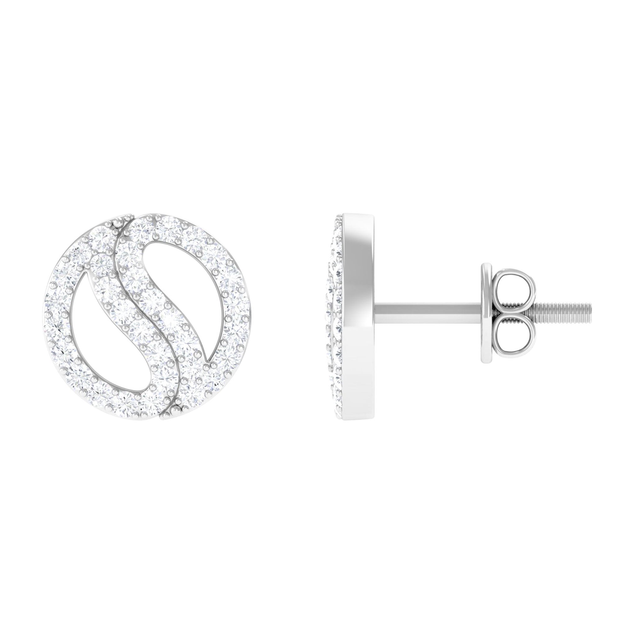 Classic Real Diamond Round Stud Earrings with Screw Back