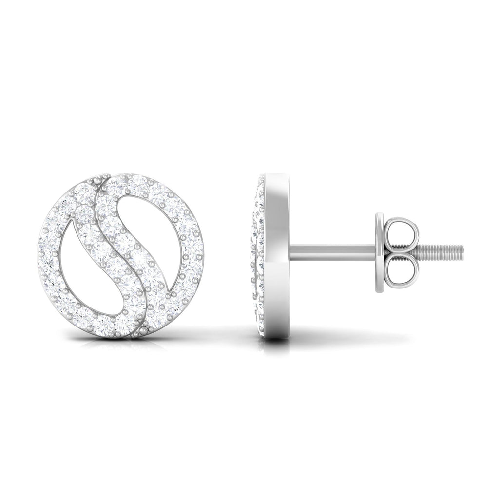 Classic Real Diamond Round Stud Earrings with Screw Back