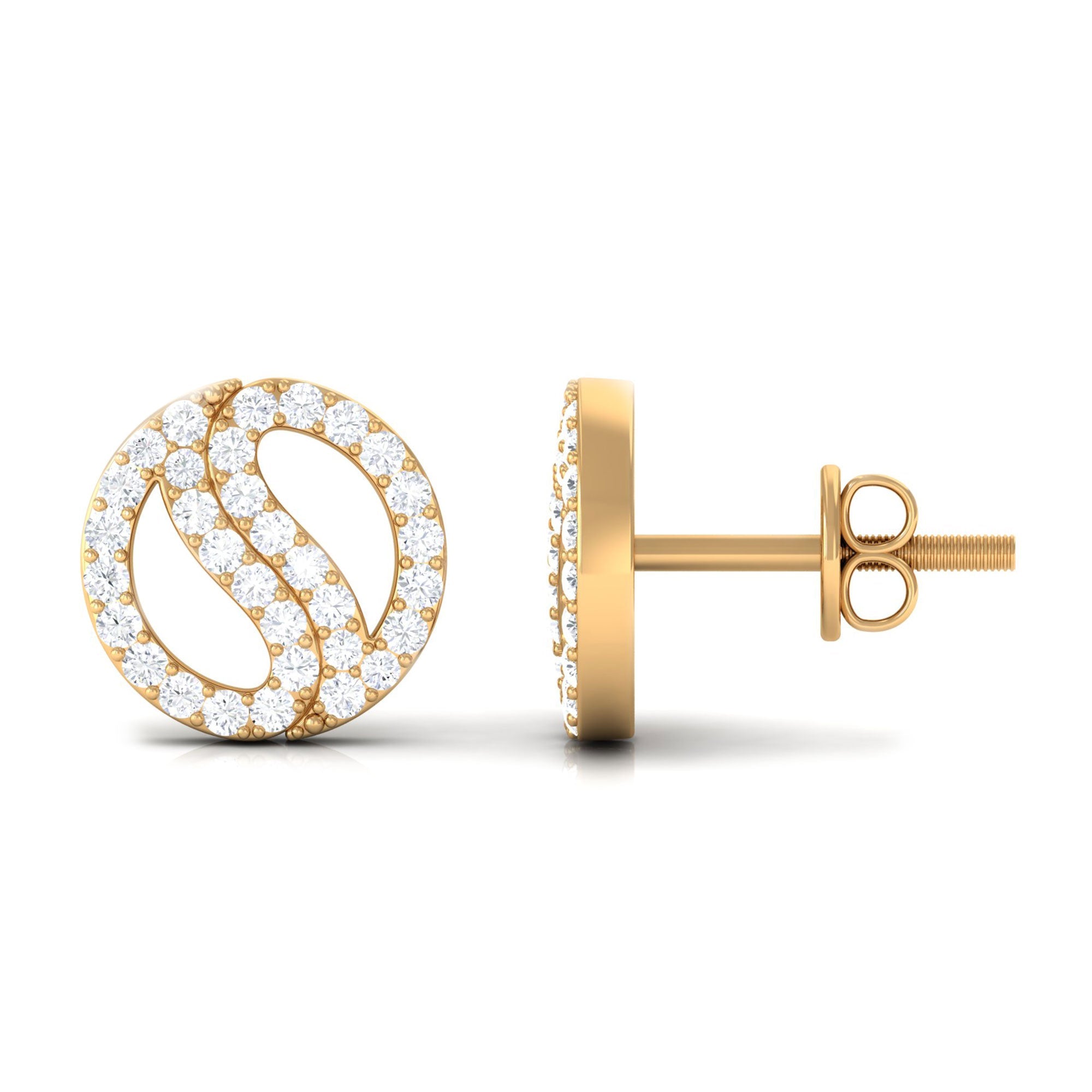 Classic Real Diamond Round Stud Earrings with Screw Back
