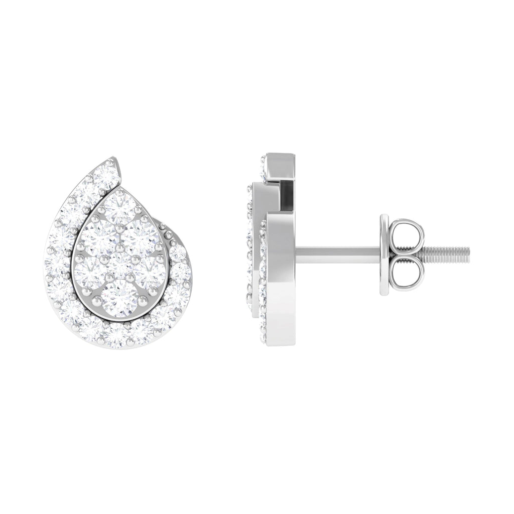 Real Diamond Designer Teardrop Stud Earrings