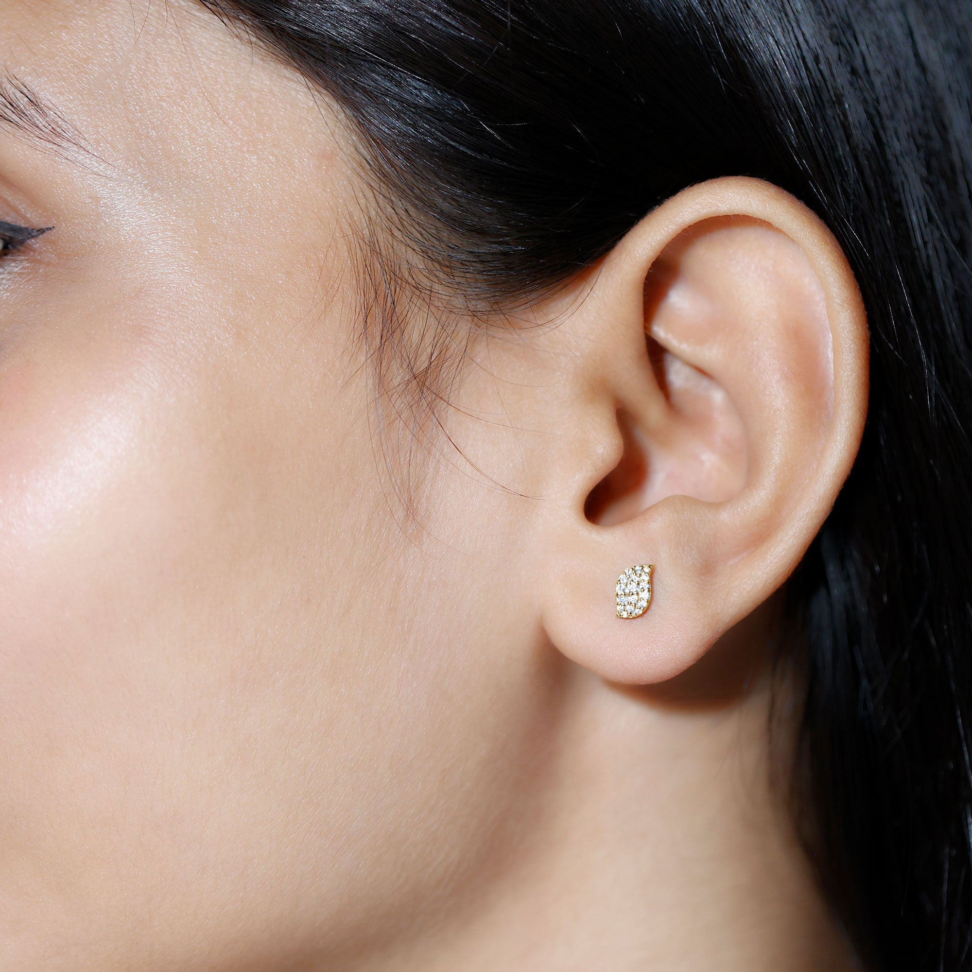 Certified Moissanite Leaf Stud Earrings in Pave Setting