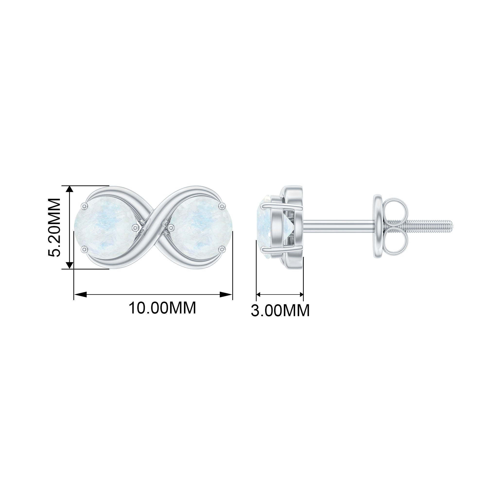 1.4 Carat Simple Moonstone Two Stone Infinity Stud Earrings