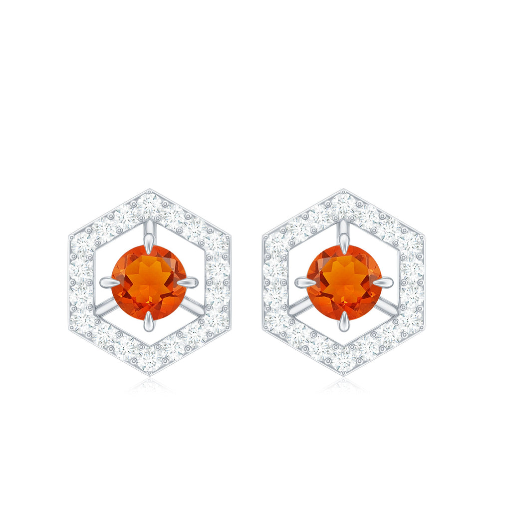0.9 Carat Fire Opal and Diamond Geometric Stud Earrings