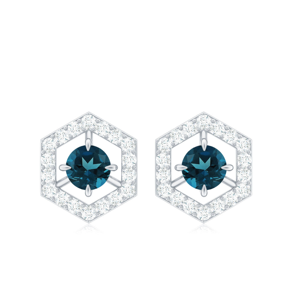 1.2 Carat London Blue Topaz and Diamond Geometric Stud Earrings