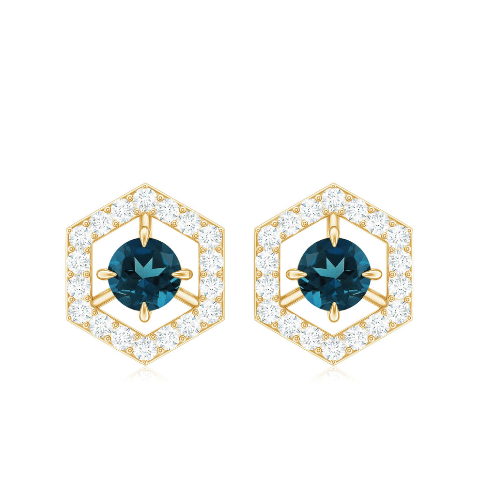 1.2 Carat London Blue Topaz and Diamond Geometric Stud Earrings