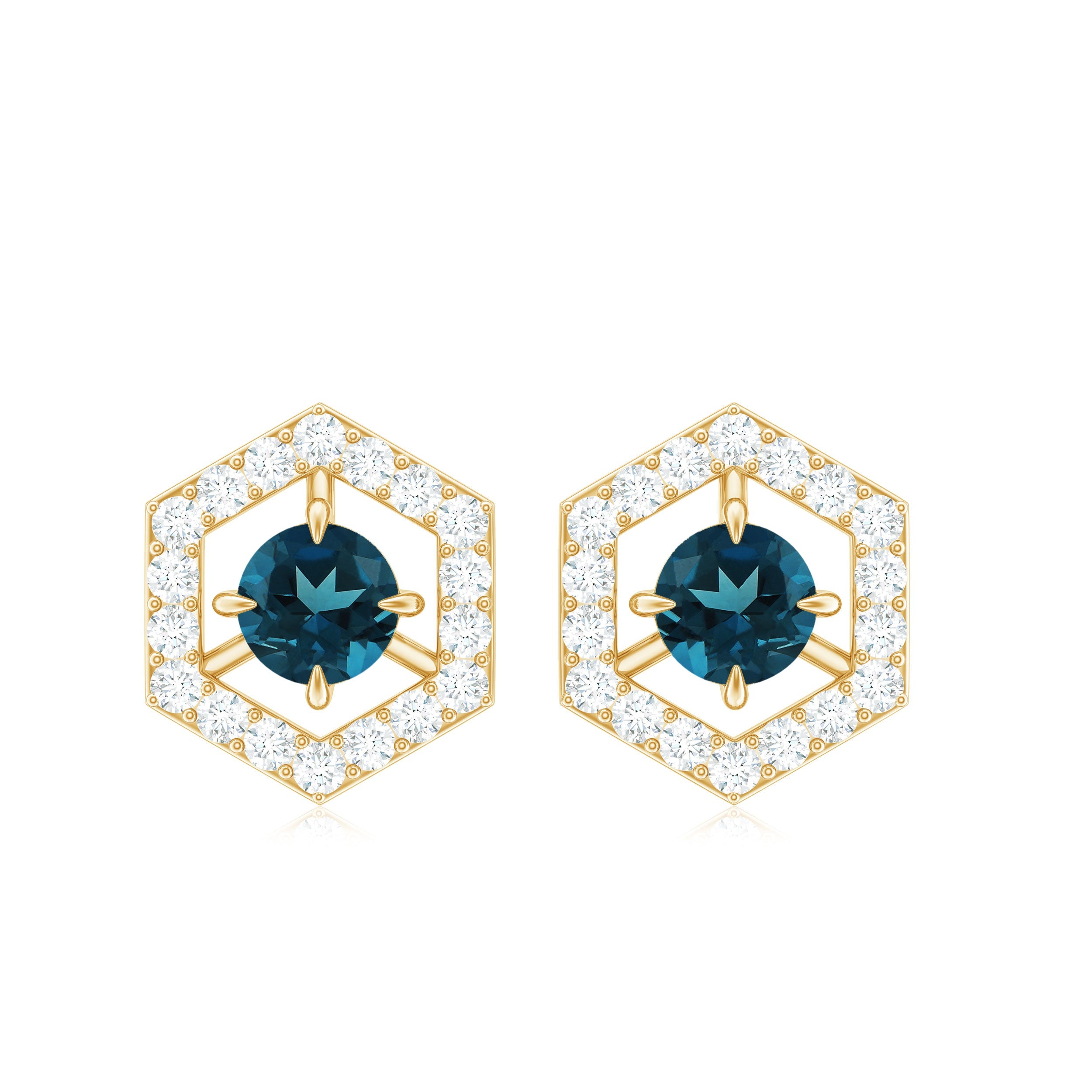 1.2 Carat London Blue Topaz and Diamond Geometric Stud Earrings