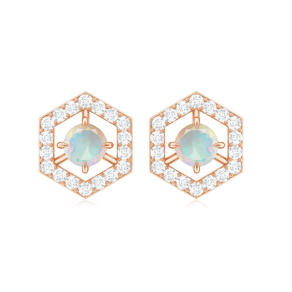 0.5 Carat Ethiopian Opal and Diamond Geometric Stud Earrings