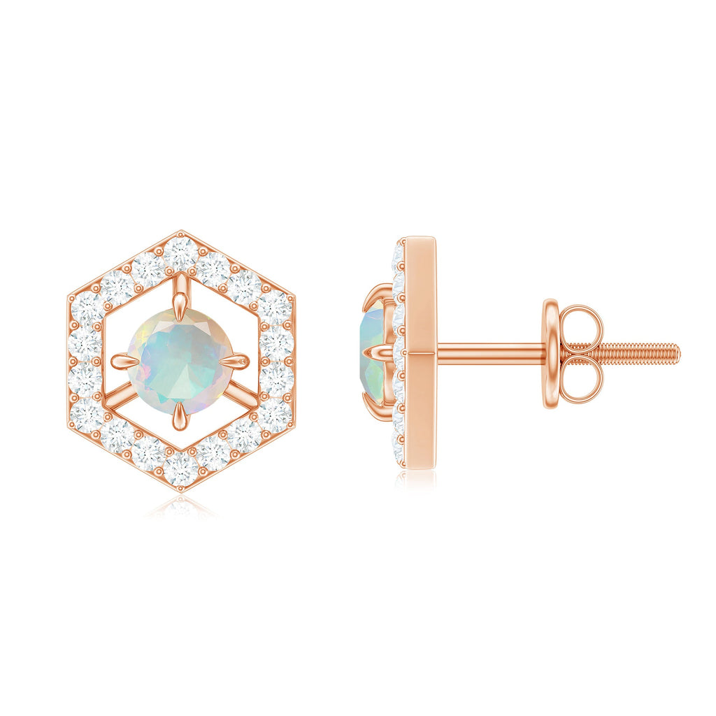 0.5 Carat Ethiopian Opal and Diamond Geometric Stud Earrings