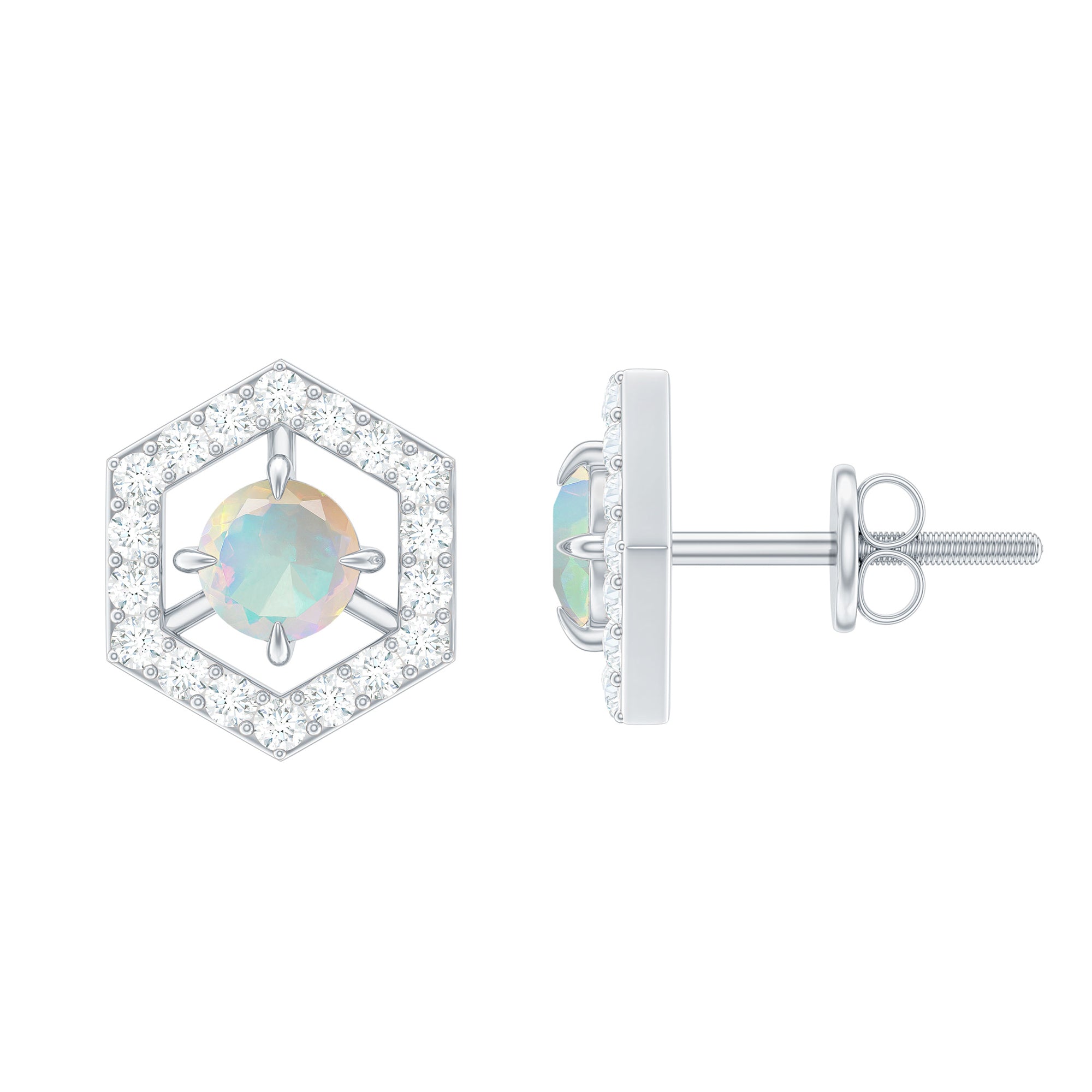 0.5 Carat Ethiopian Opal and Diamond Geometric Stud Earrings