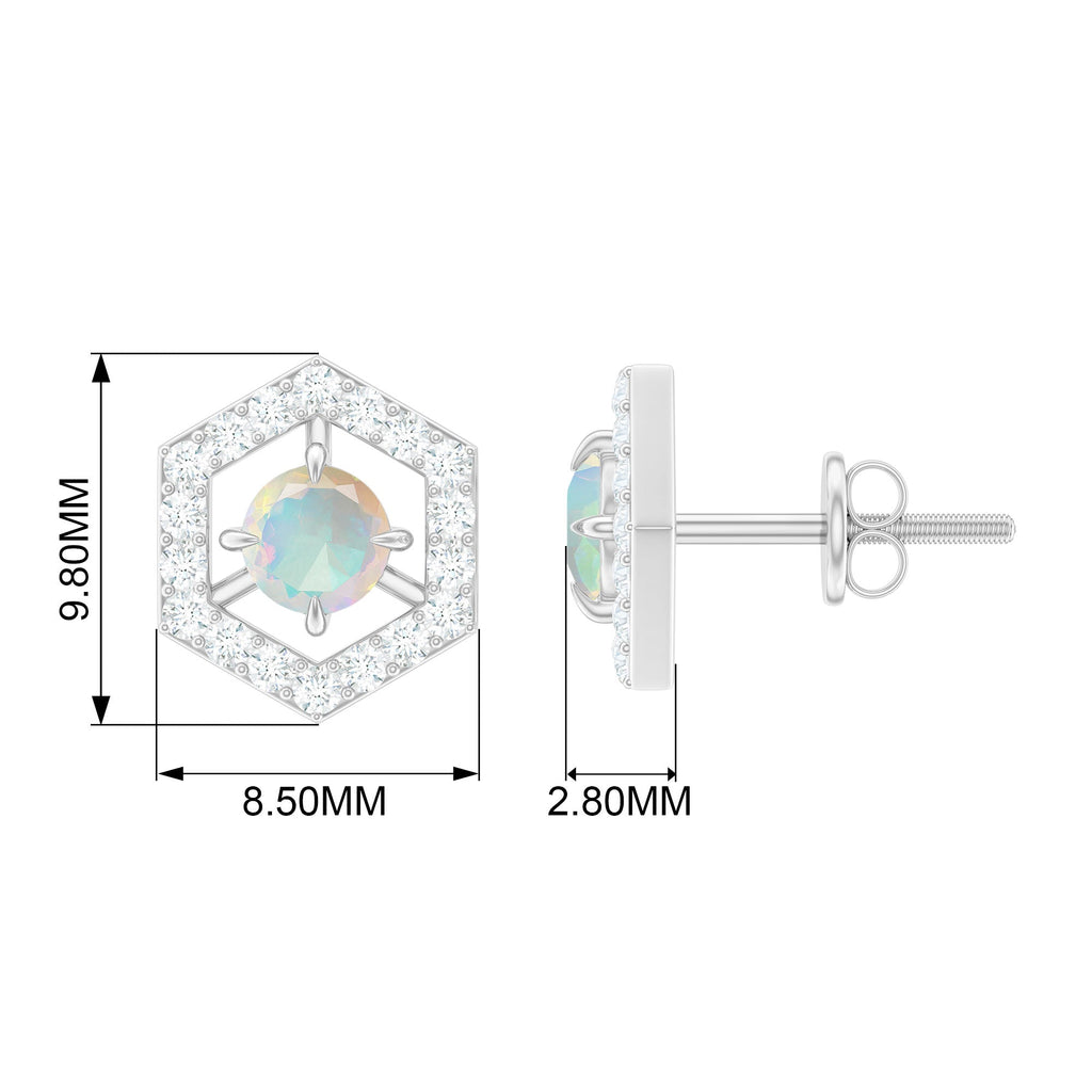 0.5 Carat Ethiopian Opal and Diamond Geometric Stud Earrings