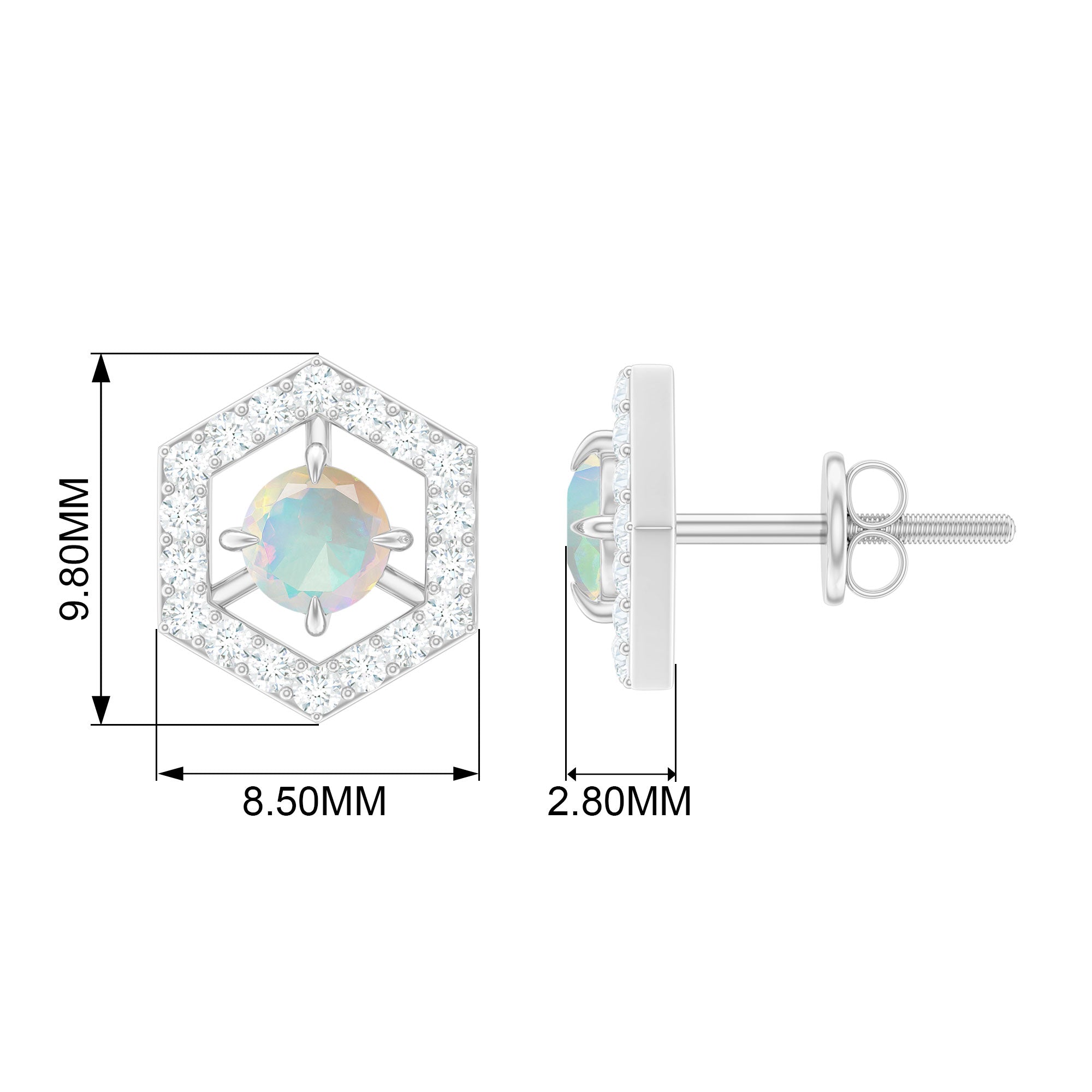 0.5 Carat Ethiopian Opal and Diamond Geometric Stud Earrings