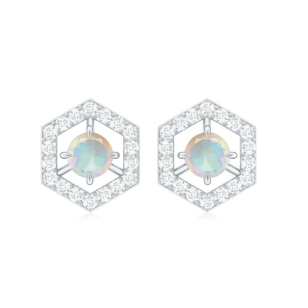 0.5 Carat Ethiopian Opal and Diamond Geometric Stud Earrings