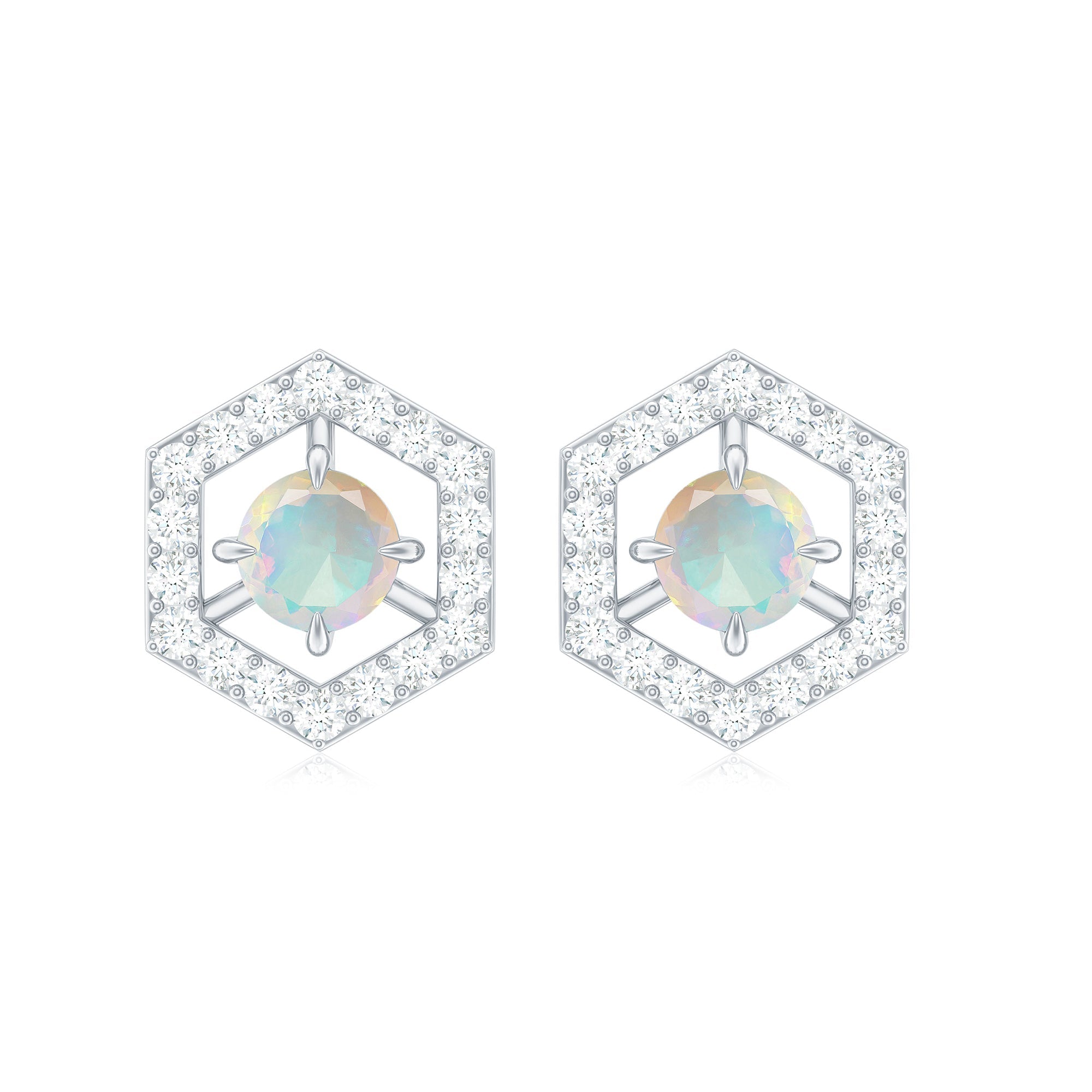 0.5 Carat Ethiopian Opal and Diamond Geometric Stud Earrings