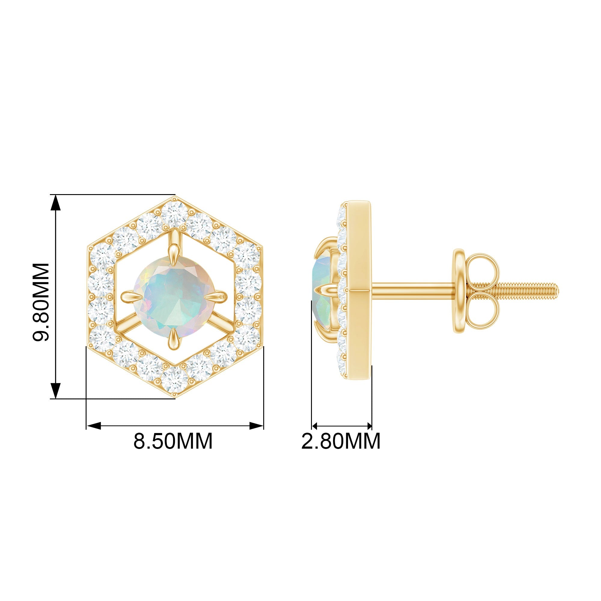 0.5 Carat Ethiopian Opal and Diamond Geometric Stud Earrings