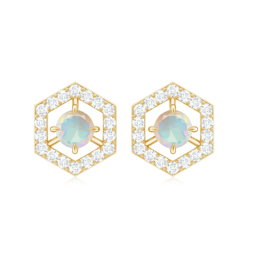 0.5 Carat Ethiopian Opal and Diamond Geometric Stud Earrings