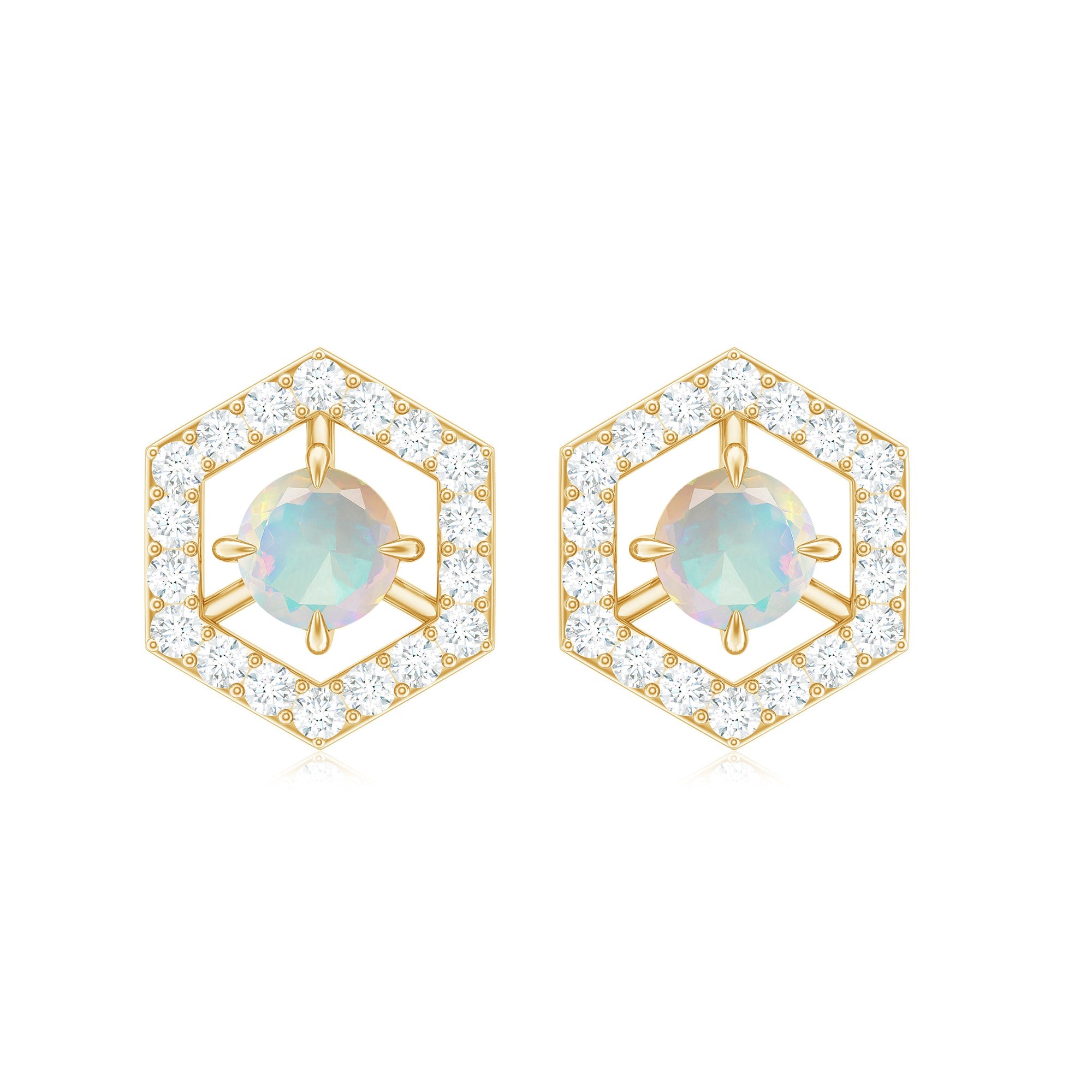 0.5 Carat Ethiopian Opal and Diamond Geometric Stud Earrings