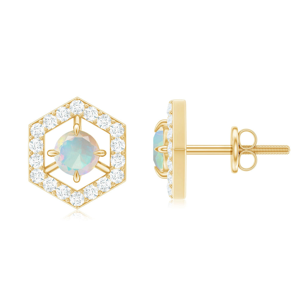 0.5 Carat Ethiopian Opal and Diamond Geometric Stud Earrings