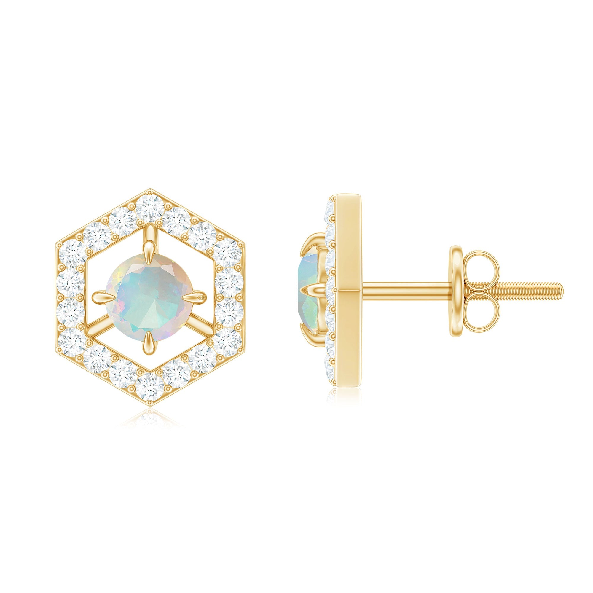 0.5 Carat Ethiopian Opal and Diamond Geometric Stud Earrings