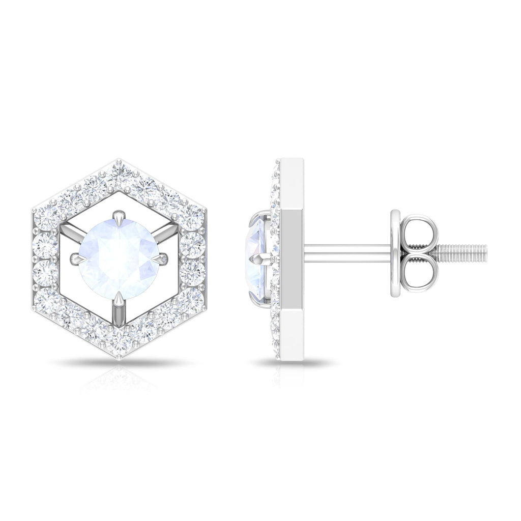 0.7 Carat Moonstone and Diamond Geometric Stud Earrings