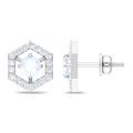 0.7 Carat Moonstone and Diamond Geometric Stud Earrings