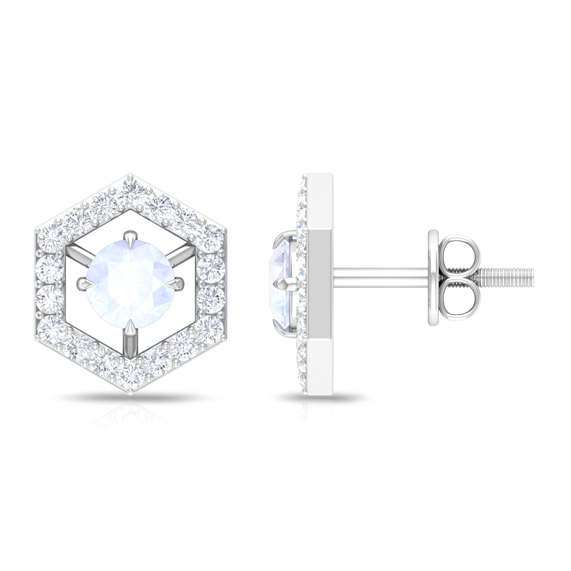 0.7 Carat Moonstone and Diamond Geometric Stud Earrings
