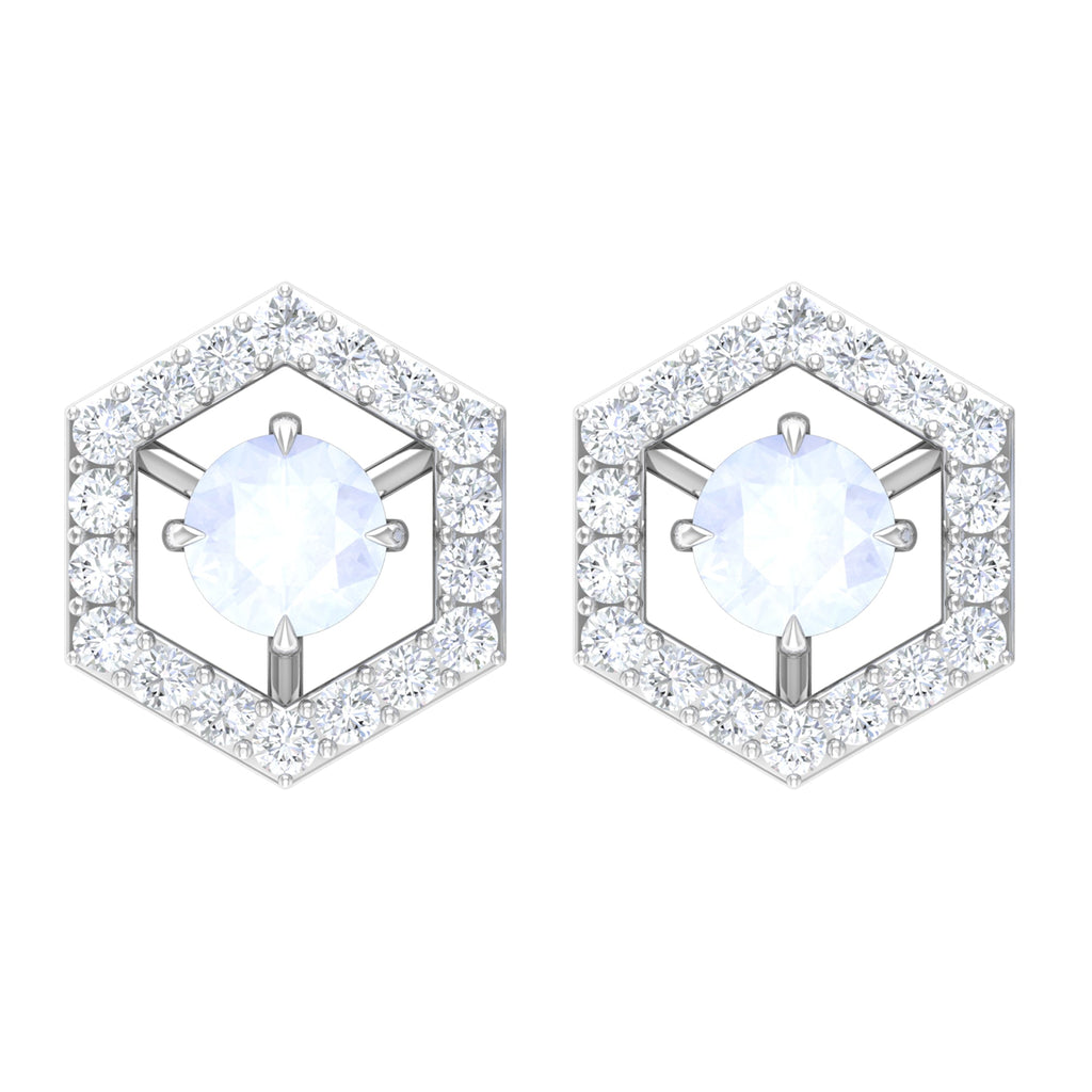 0.7 Carat Moonstone and Diamond Geometric Stud Earrings