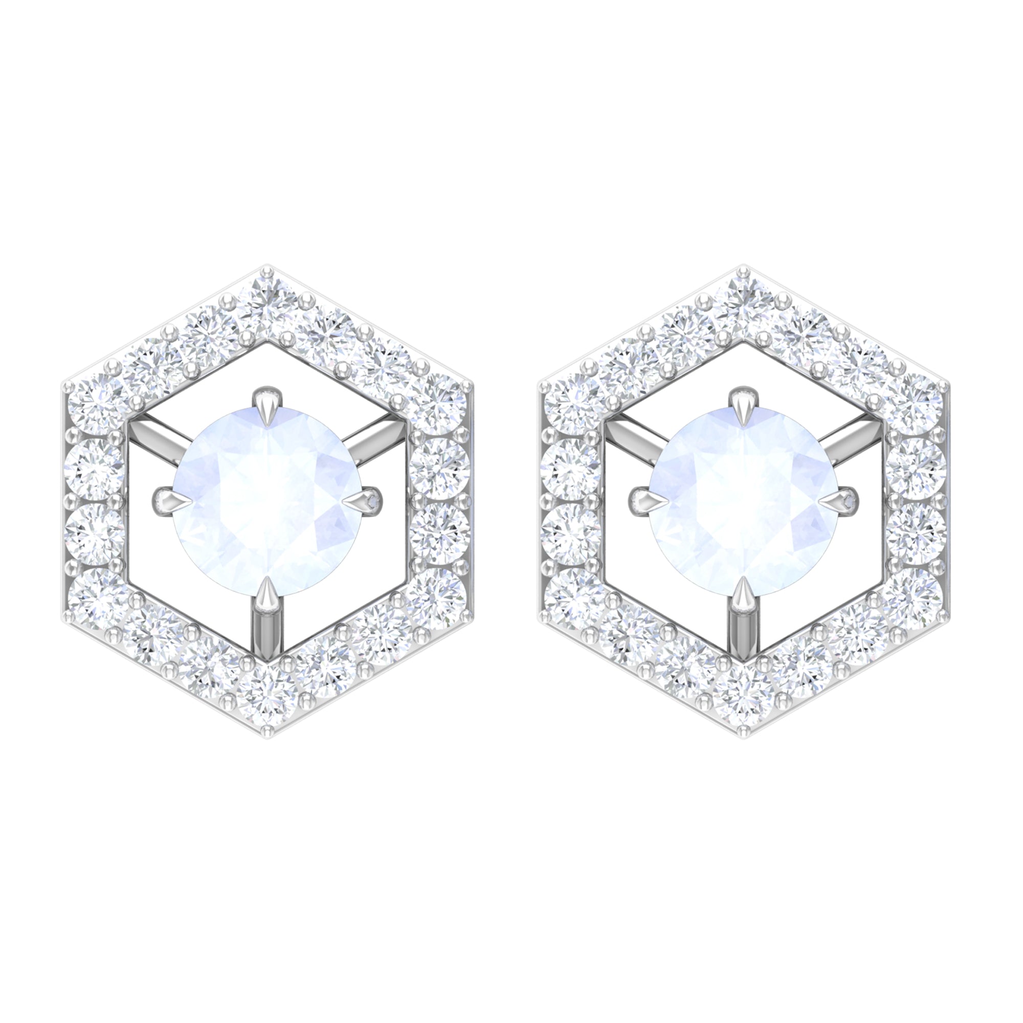 0.7 Carat Moonstone and Diamond Geometric Stud Earrings