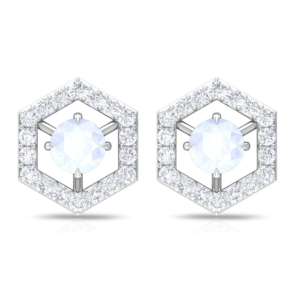 0.7 Carat Moonstone and Diamond Geometric Stud Earrings