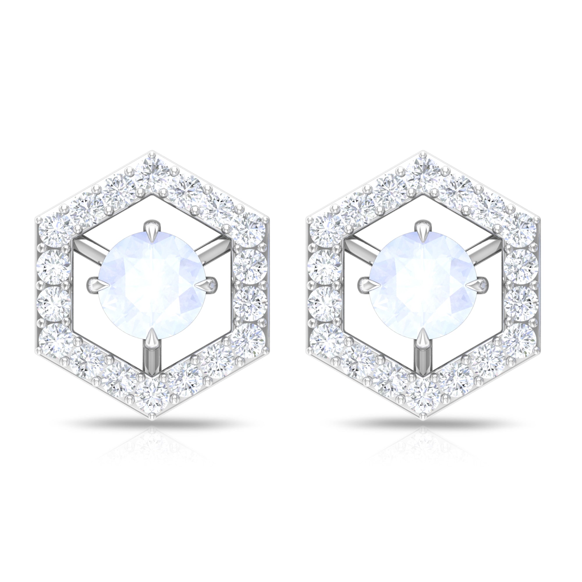 0.7 Carat Moonstone and Diamond Geometric Stud Earrings