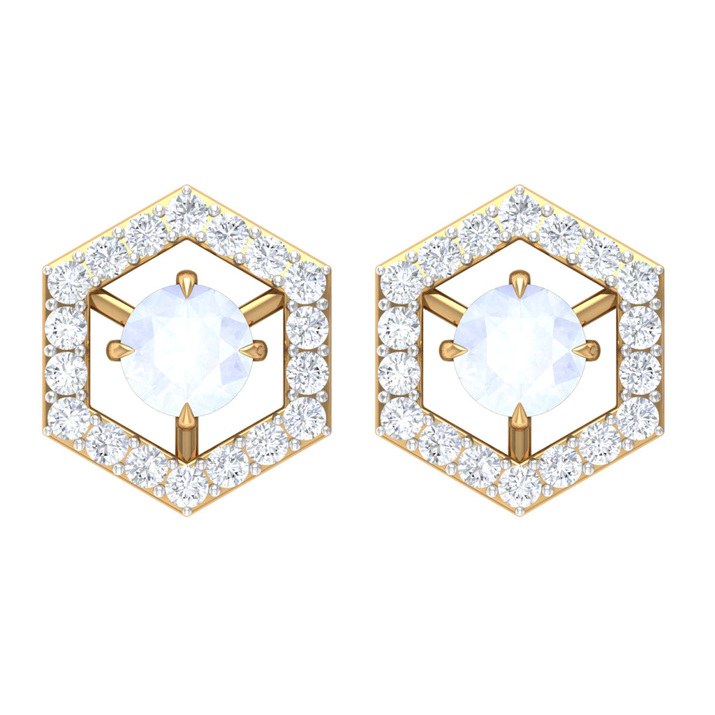 0.7 Carat Moonstone and Diamond Geometric Stud Earrings