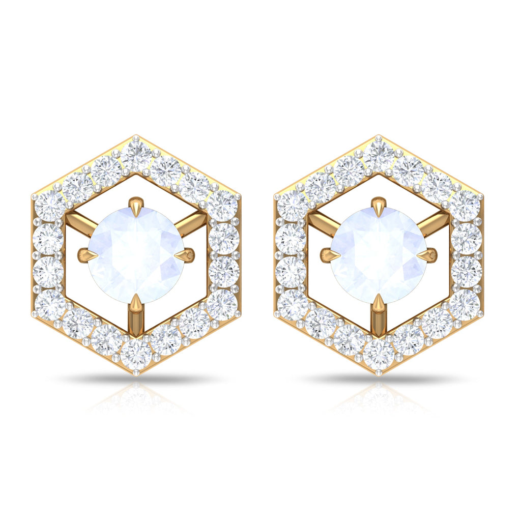 0.7 Carat Moonstone and Diamond Geometric Stud Earrings