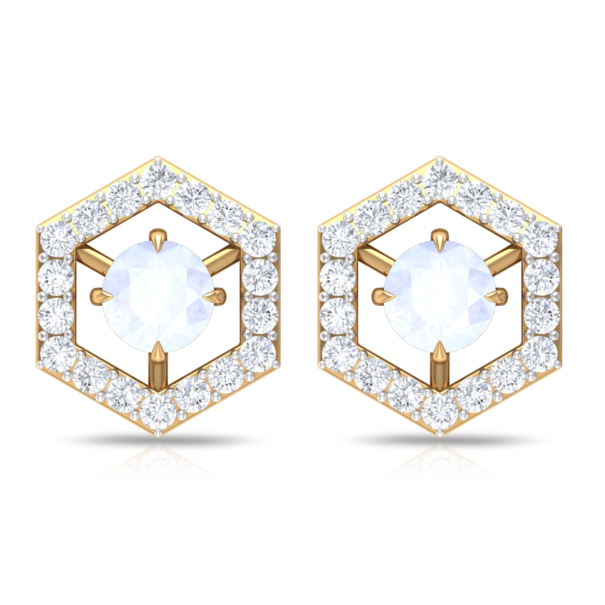 0.7 Carat Moonstone and Diamond Geometric Stud Earrings