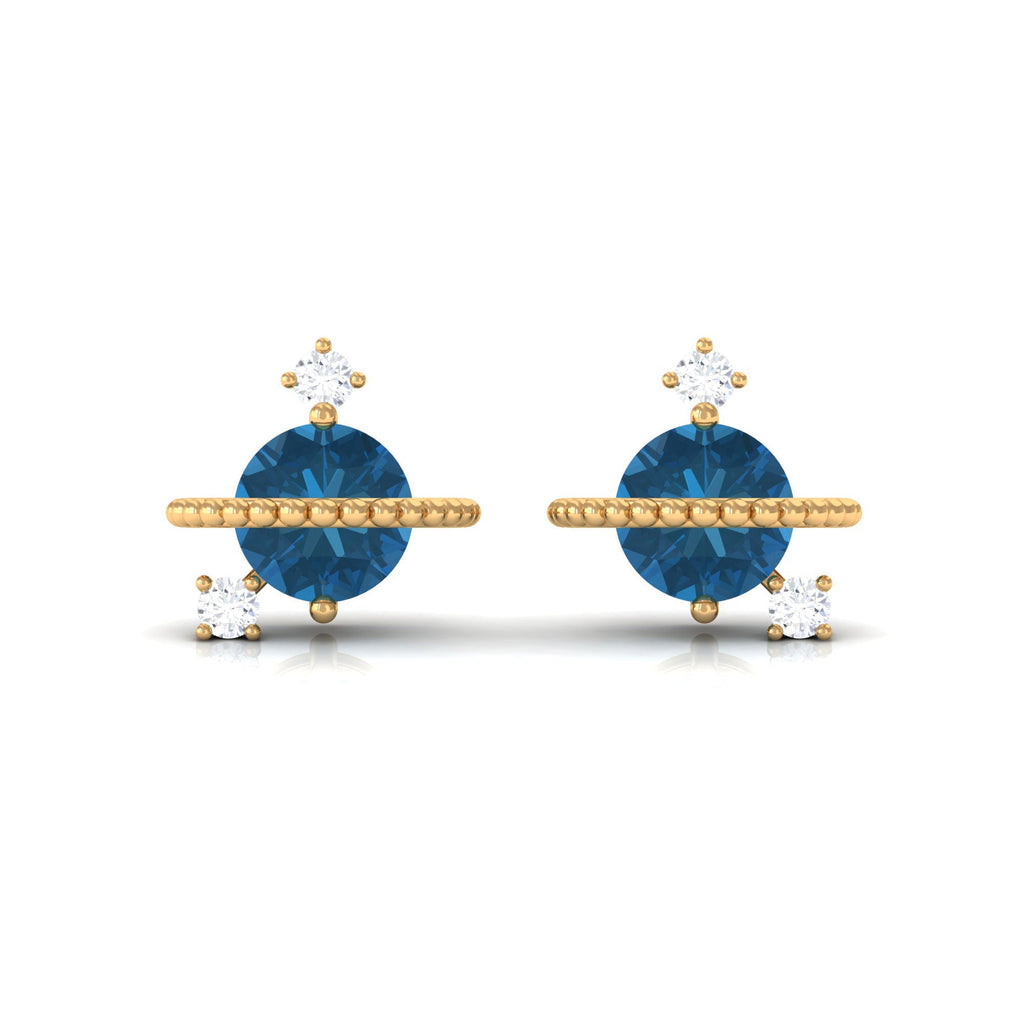 1.2 Carat London Blue Topaz and Diamond Contemporary Stud Earrings