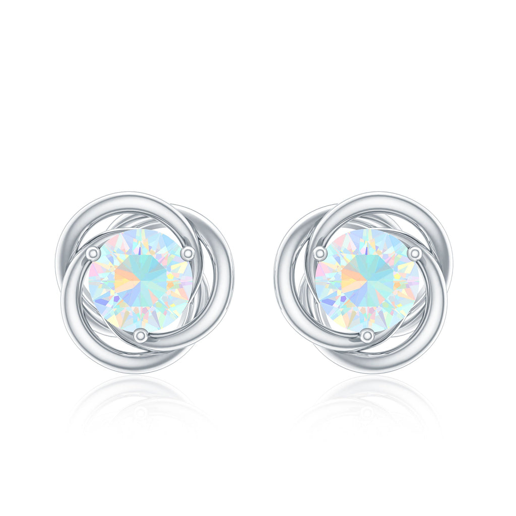 Round Cut Solitaire Ethiopian Opal Swirl Stud Earrings