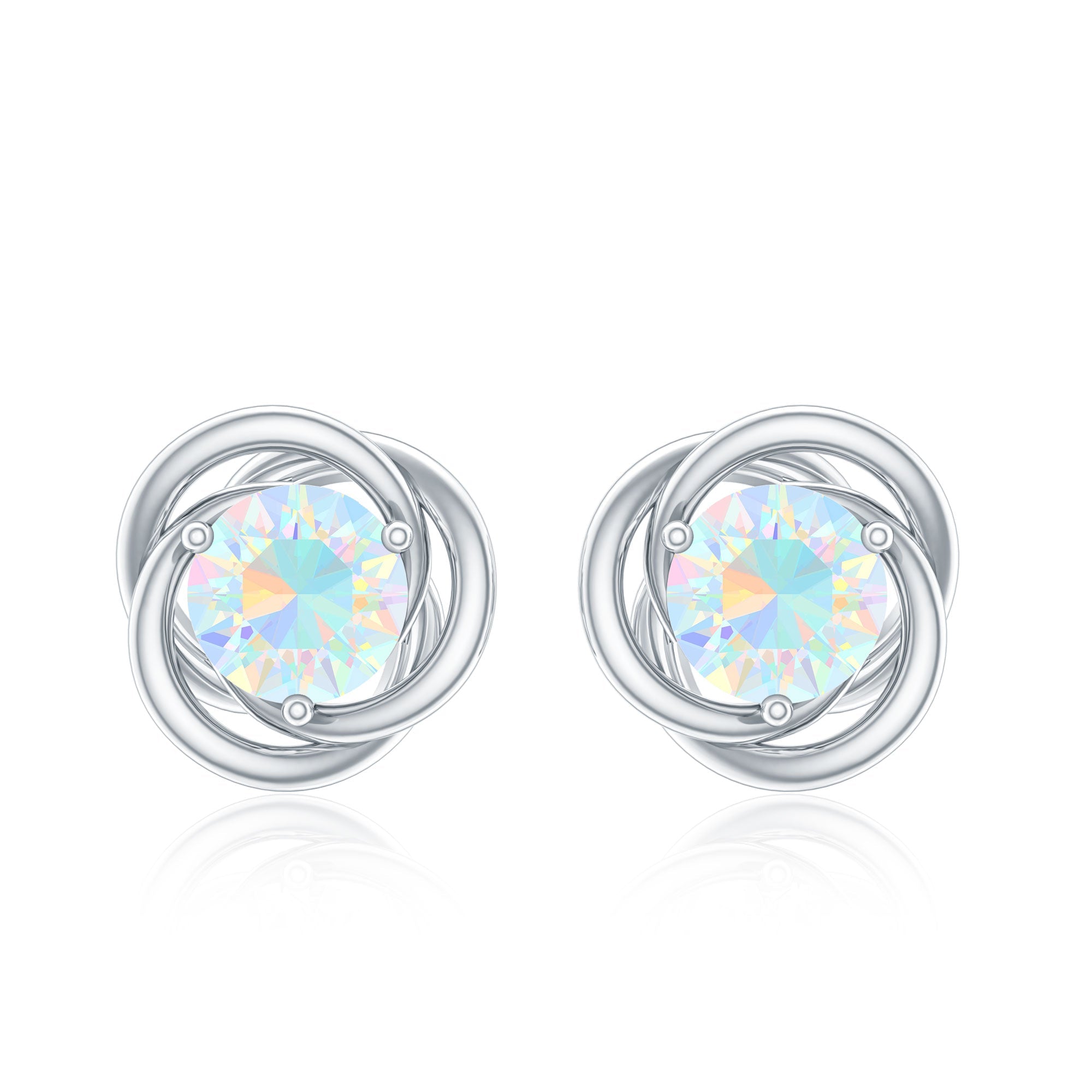 Round Cut Solitaire Ethiopian Opal Swirl Stud Earrings