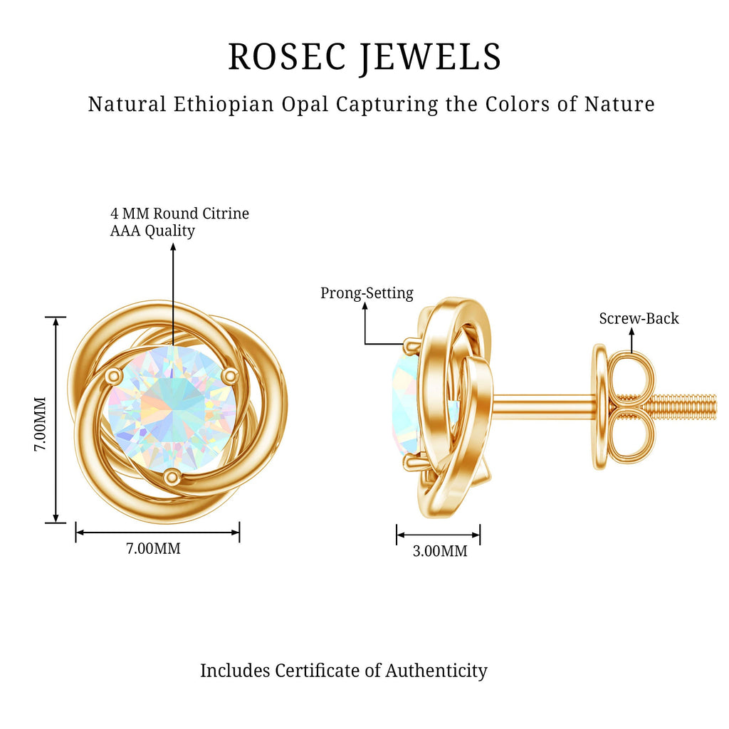 Round Cut Solitaire Ethiopian Opal Swirl Stud Earrings