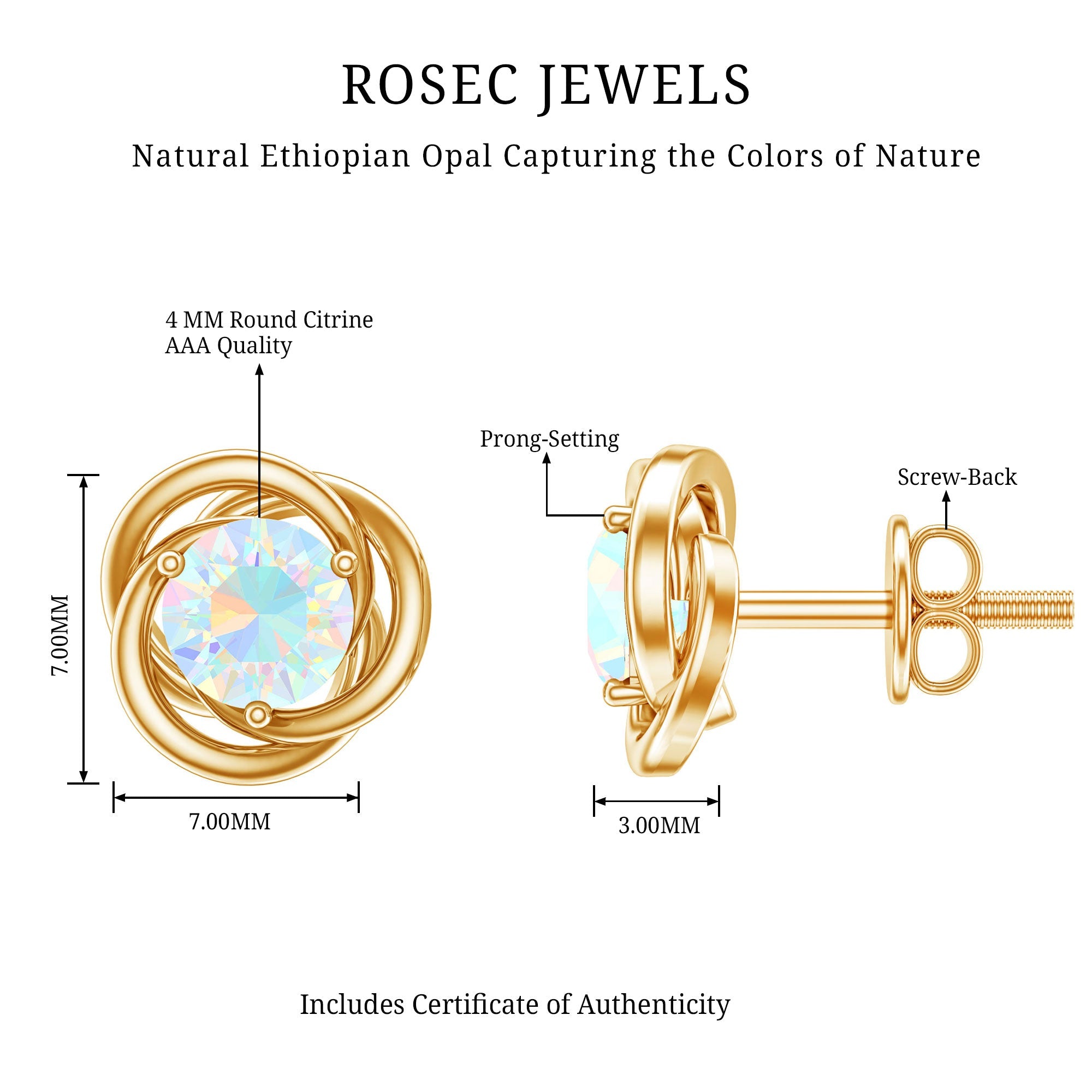 Round Cut Solitaire Ethiopian Opal Swirl Stud Earrings