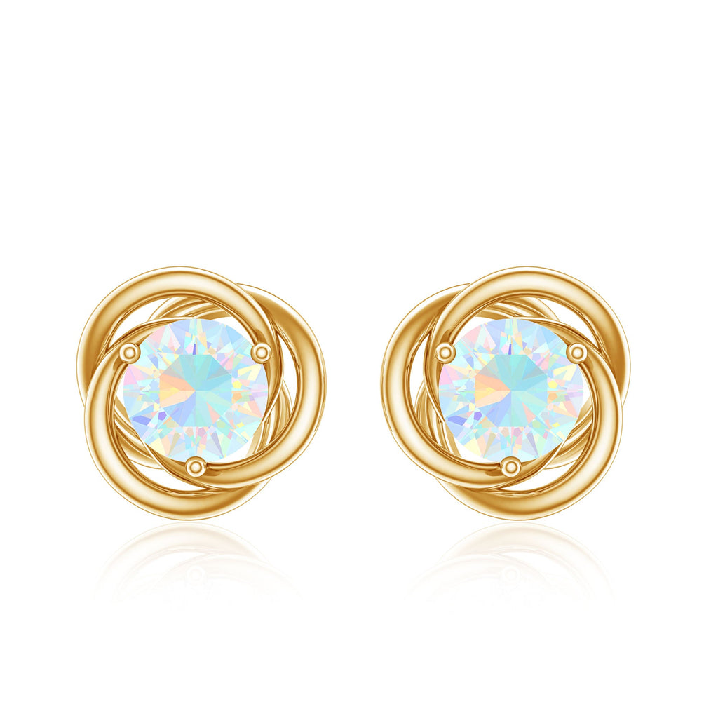 Round Cut Solitaire Ethiopian Opal Swirl Stud Earrings
