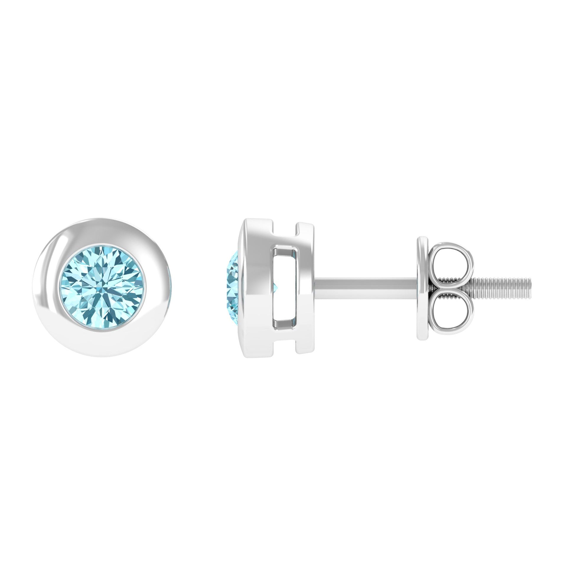 0.5 Round Aquamarine Solitaire Stud Earrings in Bezel Setting