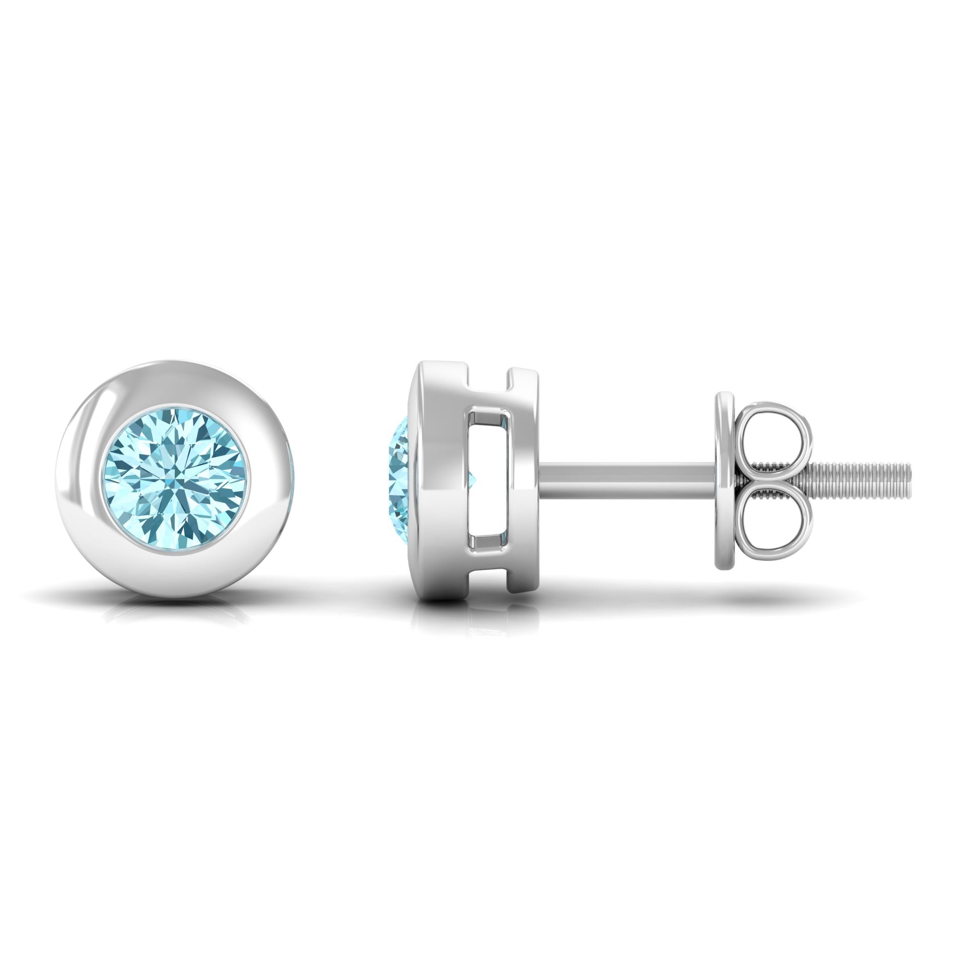 0.5 Round Aquamarine Solitaire Stud Earrings in Bezel Setting