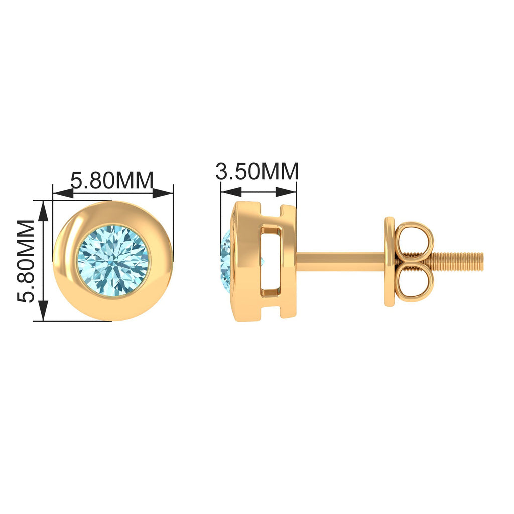 0.5 Round Aquamarine Solitaire Stud Earrings in Bezel Setting