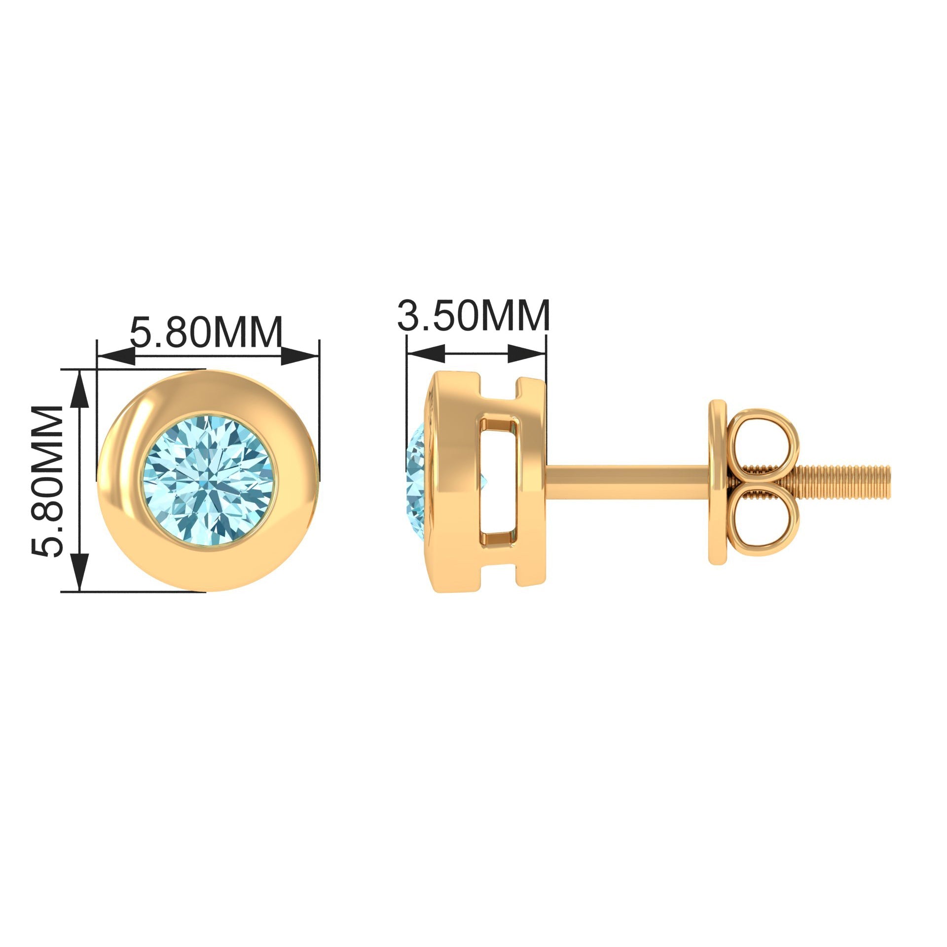0.5 Round Aquamarine Solitaire Stud Earrings in Bezel Setting
