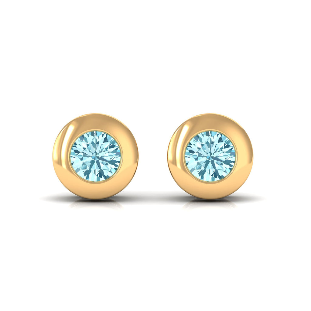 0.5 Round Aquamarine Solitaire Stud Earrings in Bezel Setting