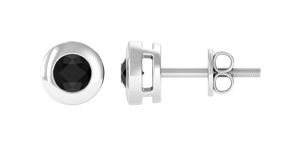 0.4 Carat Bezel Set Round Black Onyx Solitaire Stud Earrings