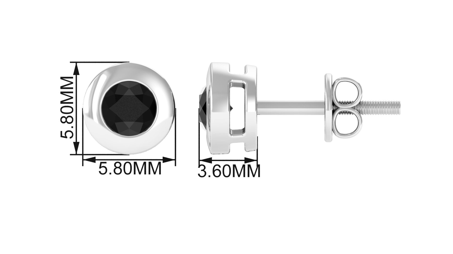 0.4 Carat Bezel Set Round Black Onyx Solitaire Stud Earrings