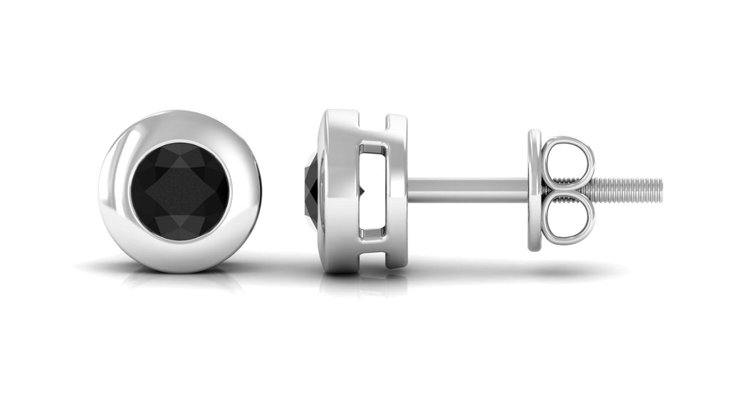 0.4 Carat Bezel Set Round Black Onyx Solitaire Stud Earrings