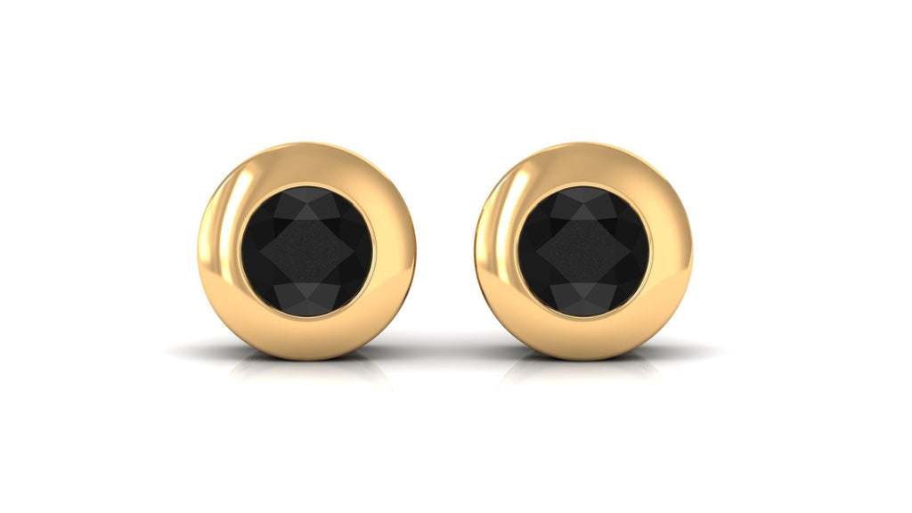 0.4 Carat Bezel Set Round Black Onyx Solitaire Stud Earrings